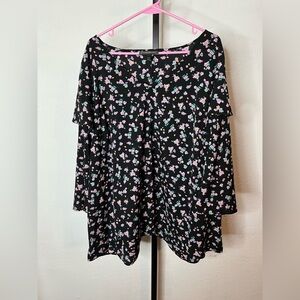 Lane Bryant Long Sleeve Floral & Black Blouse Size 22/24